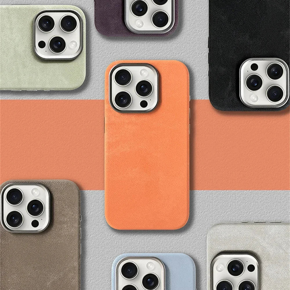 Polyester iPhone Hoesje met Denim-Look voor 13 tot 17 Draadloos Laden Compatibel Stevige Bescherming