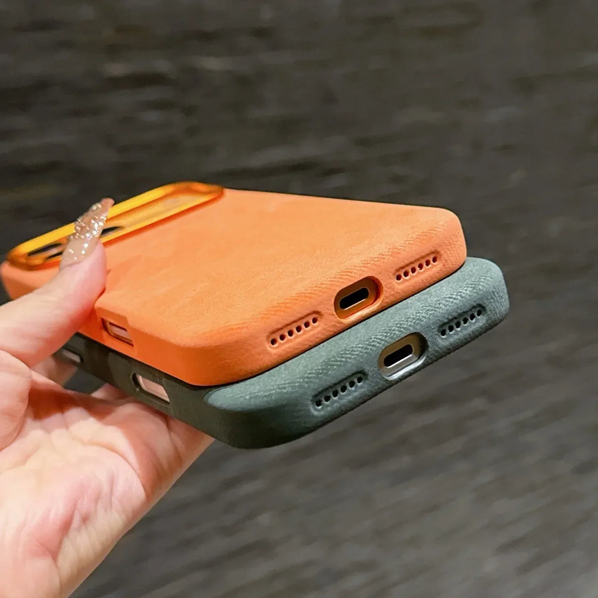 Polyester iPhone Hoesje met Denim-Look voor 13 tot 17 Draadloos Laden Compatibel Stevige Bescherming