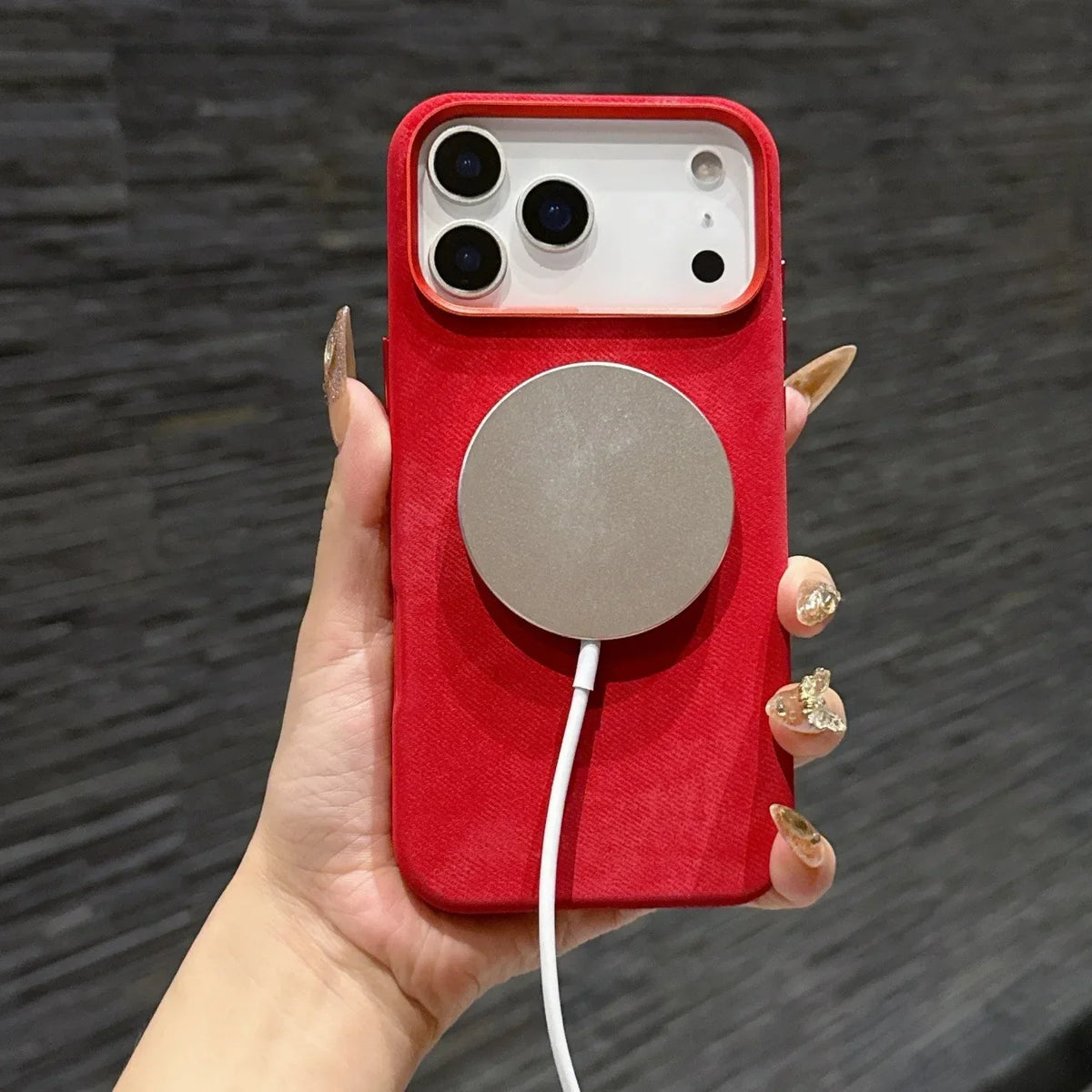 Polyester iPhone Hoesje met Denim-Look voor 13 tot 17 Draadloos Laden Compatibel Stevige Bescherming