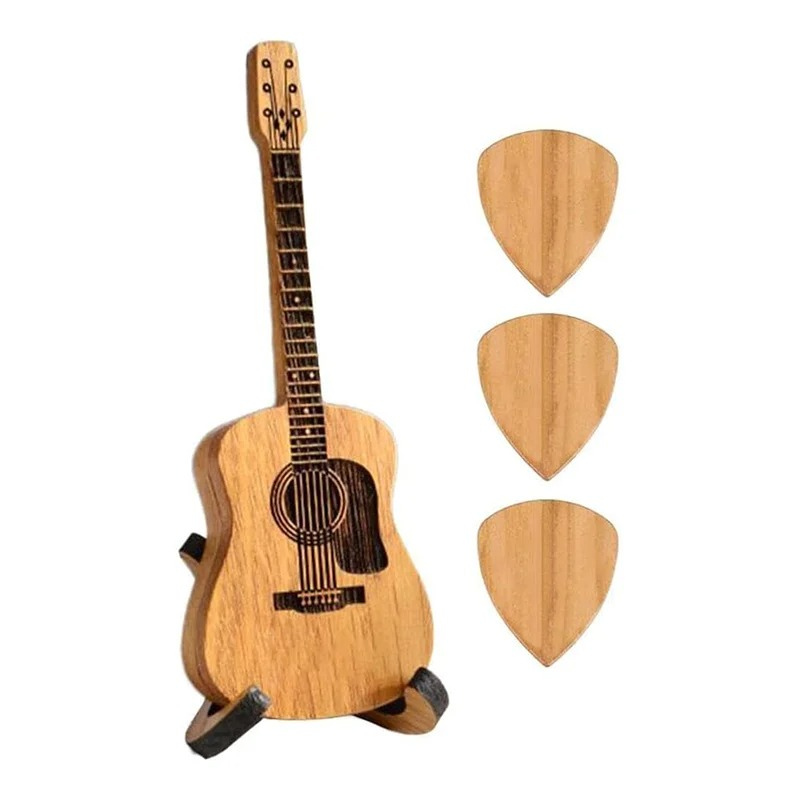 Houten Plectrumhouder voor Gitaar - Organizer 3 Plectrums - Handgemaakt Accessoire voor Muzikanten Gitaristen