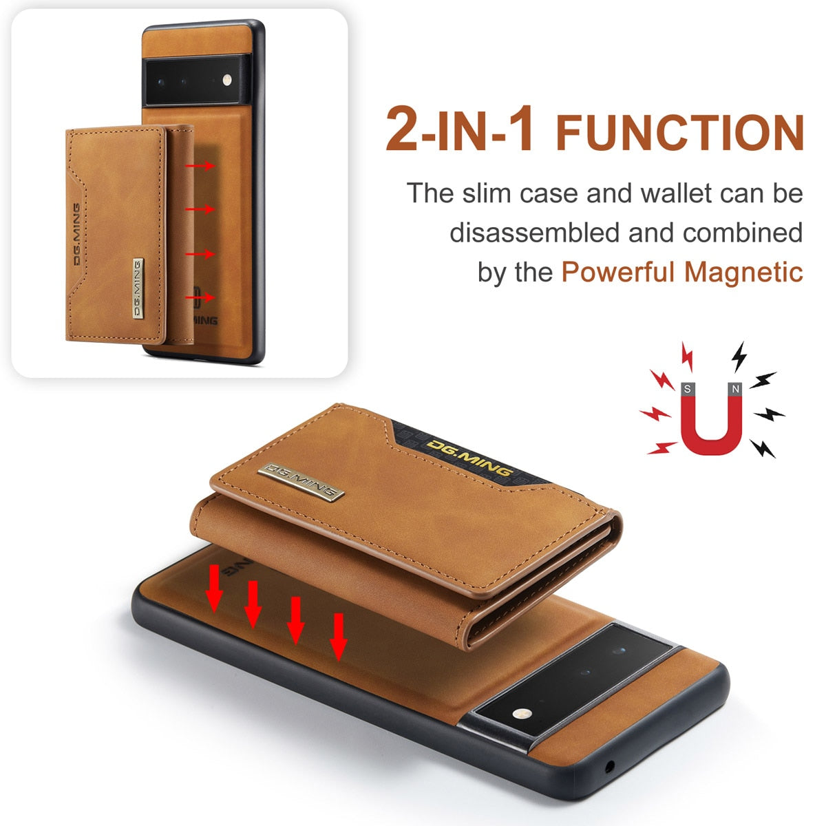 Afneembare Lederen Portemonnee Hoes Google Pixel Magnetisch met Kaartslots Bruin Zwart Smartphone Accessoire