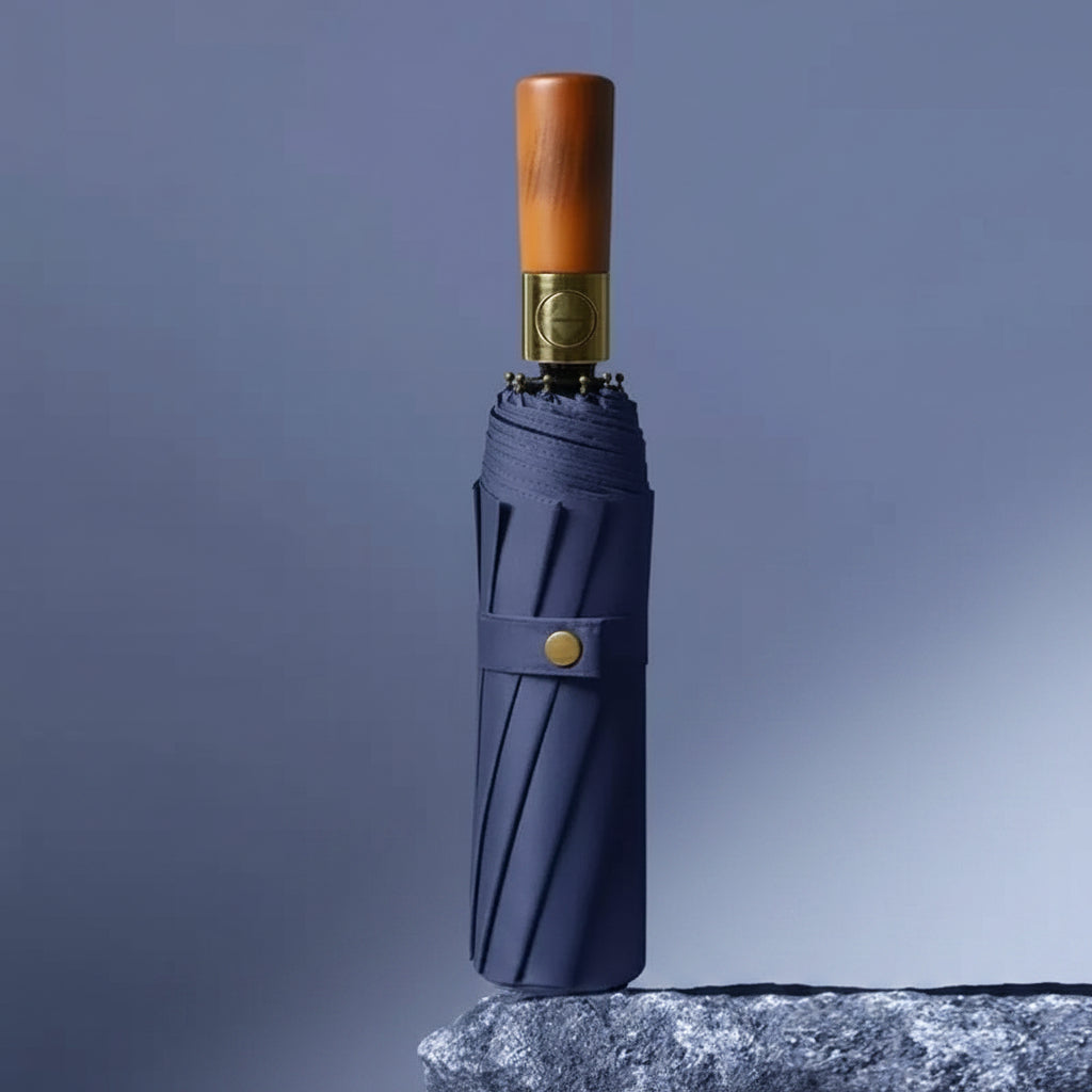Automatische Opvouwbare Paraplu met Houten Handvat Windbestendig Groot Scherm Stijlvolle Regenbescherming