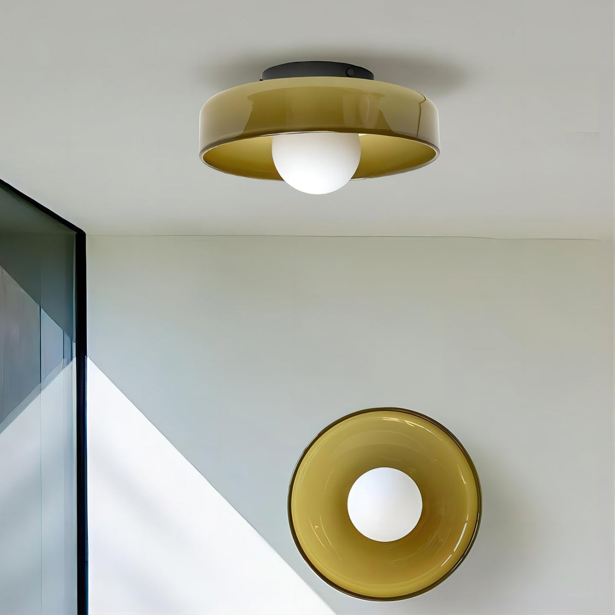 Disc Orb Plafondlamp - Moderne Glazen Lampenkap Rond Scandinavisch Design Messing Basis 3 Lichtpunten Warm Licht Woonkamer Slaapkamer Eetkamer