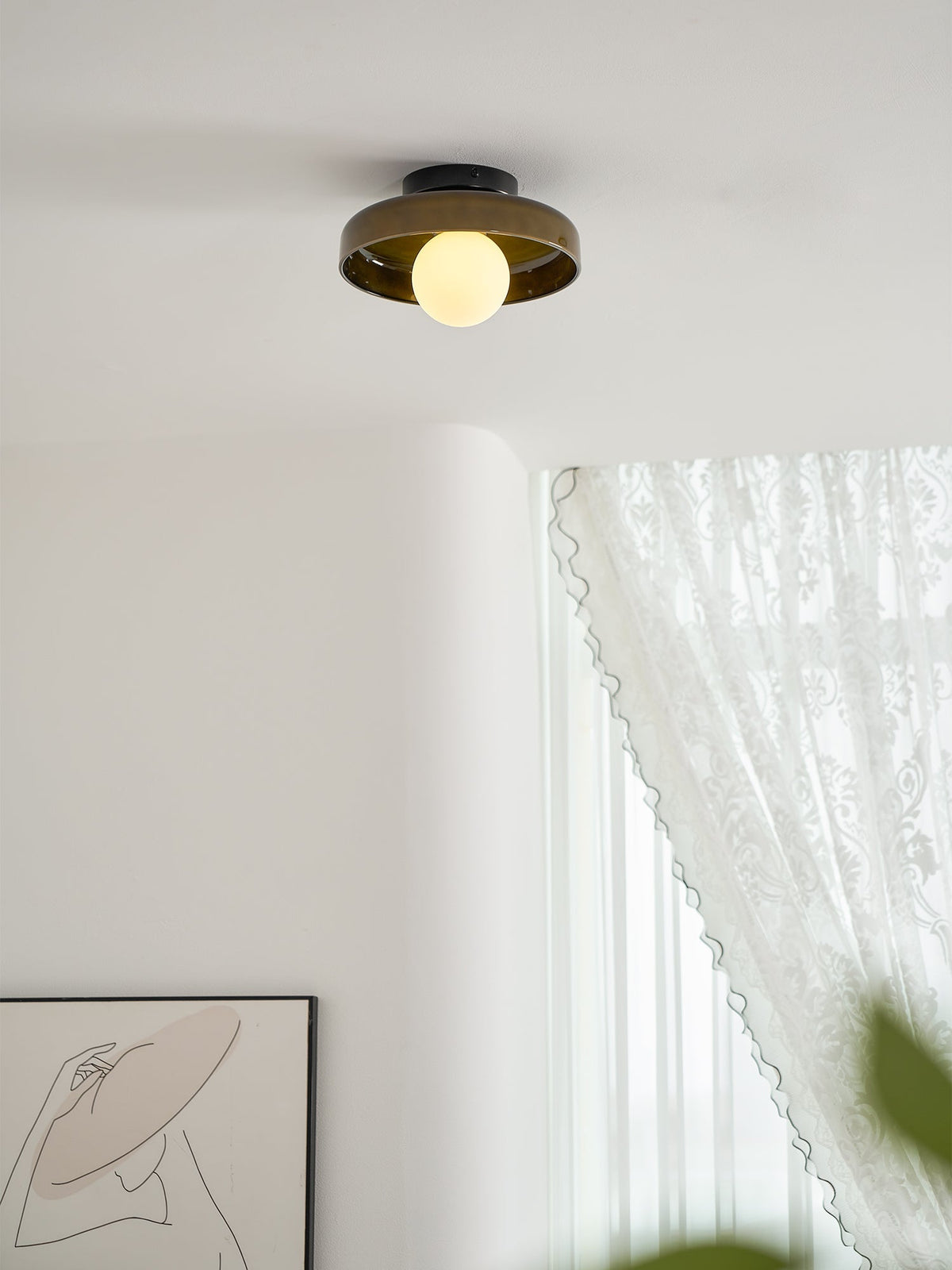 Disc Orb Plafondlamp - Moderne Glazen Lampenkap Rond Scandinavisch Design Messing Basis 3 Lichtpunten Warm Licht Woonkamer Slaapkamer Eetkamer