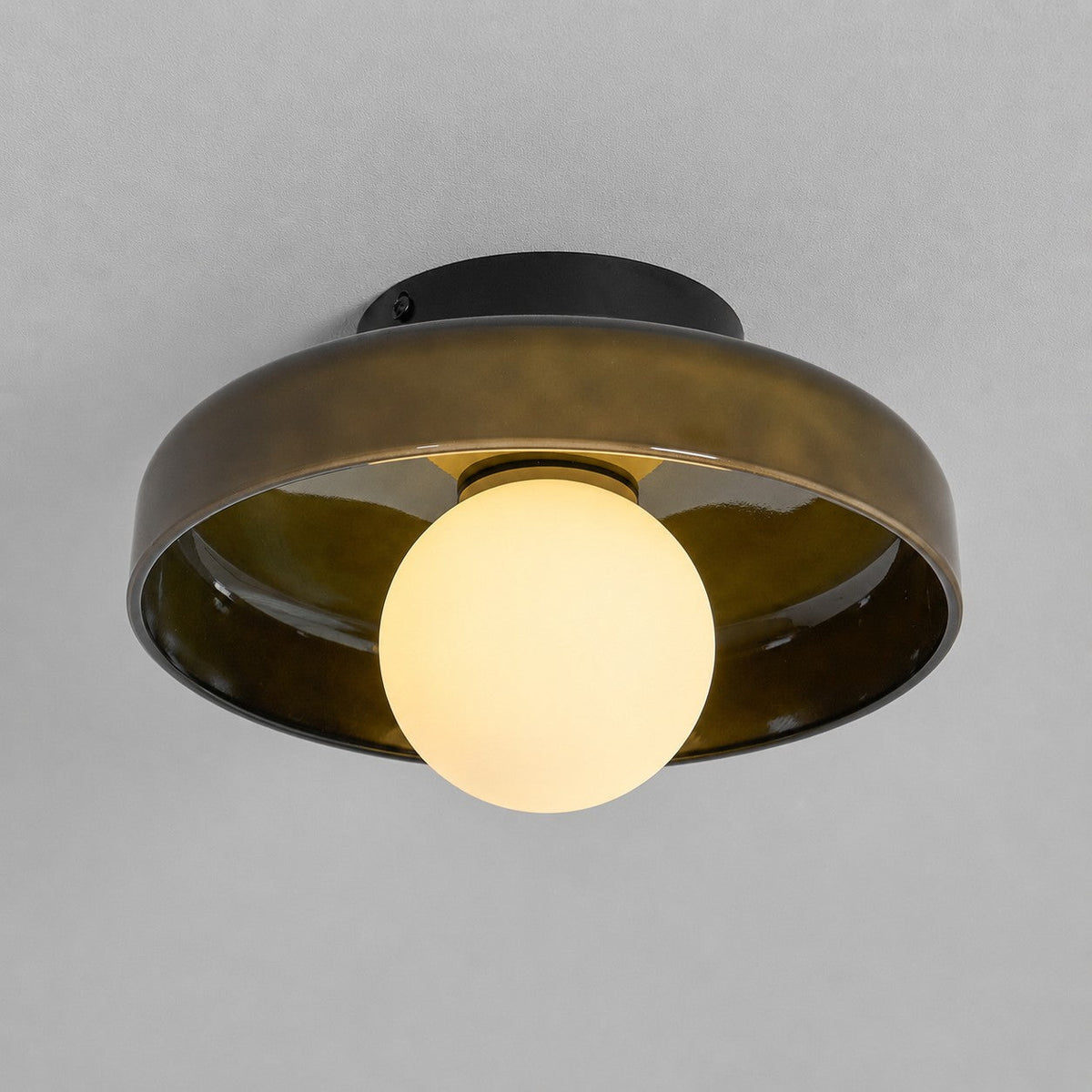 Disc Orb Plafondlamp - Moderne Glazen Lampenkap Rond Scandinavisch Design Messing Basis 3 Lichtpunten Warm Licht Woonkamer Slaapkamer Eetkamer