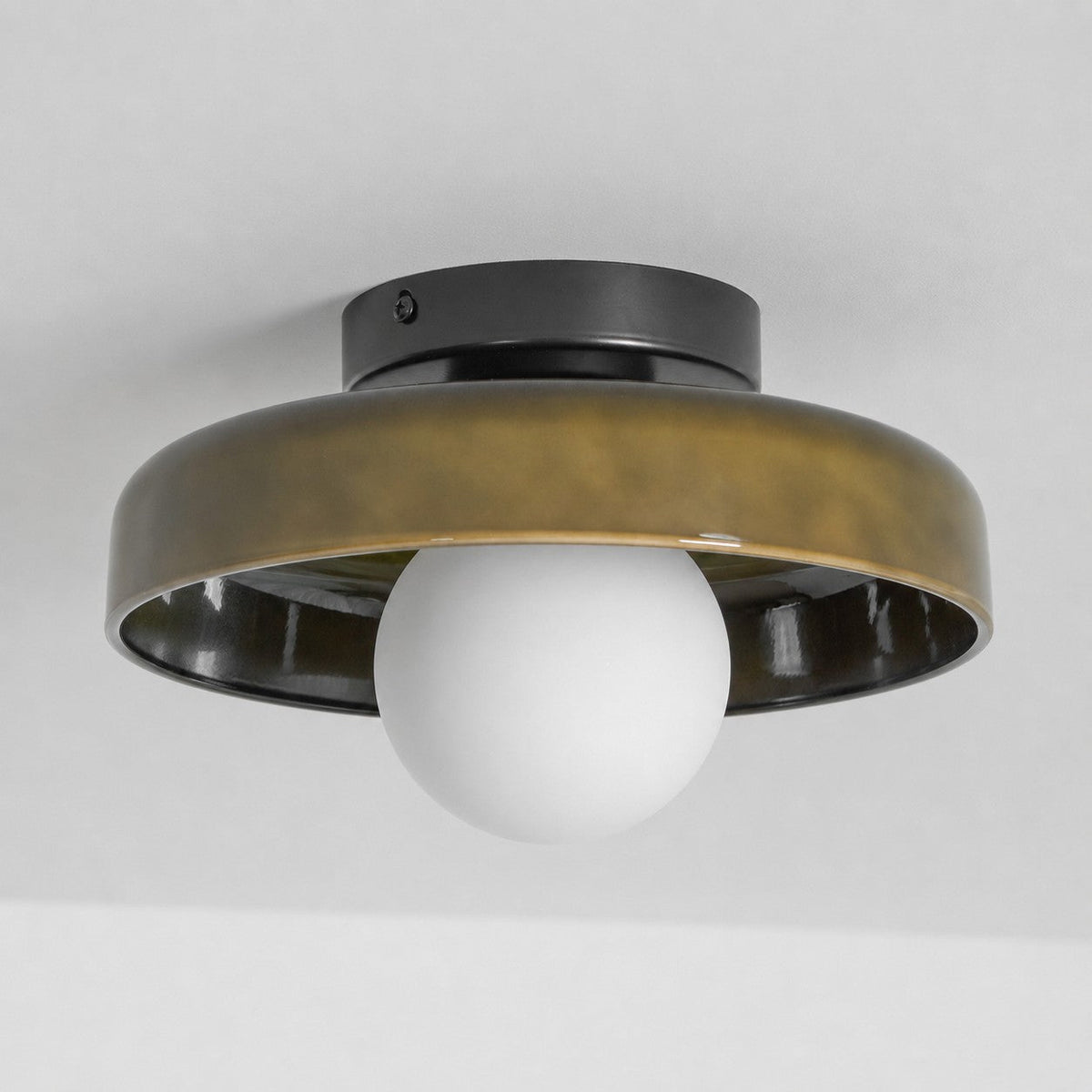 Disc Orb Plafondlamp - Moderne Glazen Lampenkap Rond Scandinavisch Design Messing Basis 3 Lichtpunten Warm Licht Woonkamer Slaapkamer Eetkamer