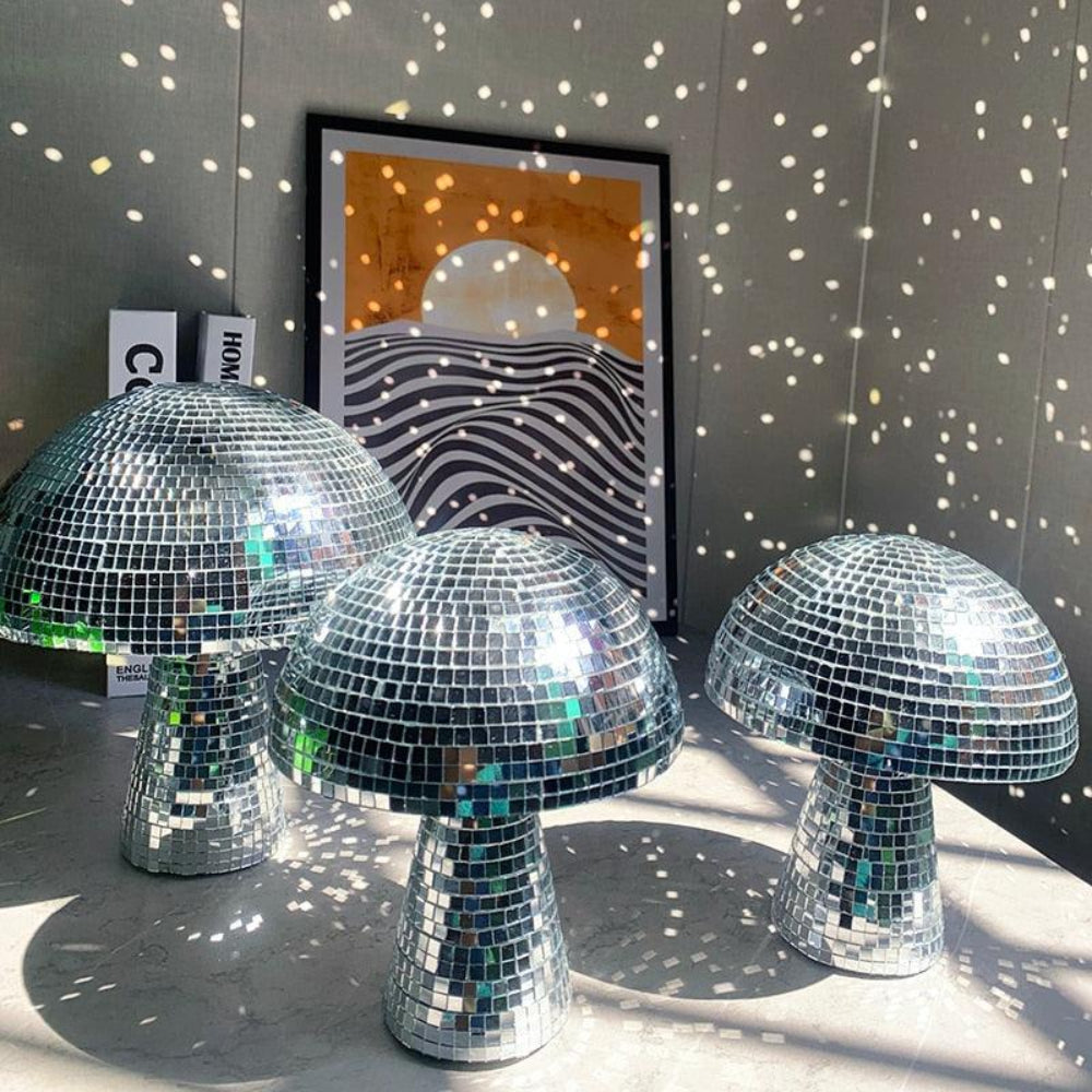 Retro Paddenstoellamp met Glittereffect - Spiegeltegels Discokogel Design 15x18cm of 20x22.5cm