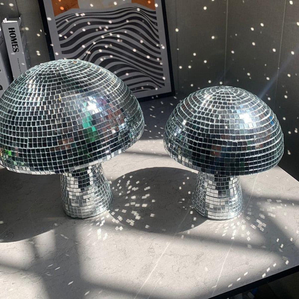 Retro Paddenstoellamp met Glittereffect - Spiegeltegels Discokogel Design 15x18cm of 20x22.5cm