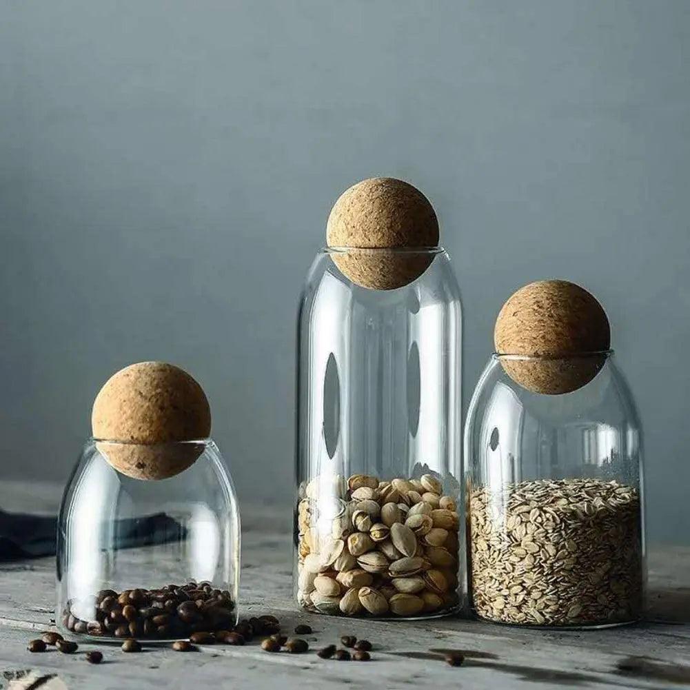 Glazen Opbergset met Kurkdeksels - 3-delige Bewaarpottenset - Eco-Friendly & Luchtdicht - 500ml, 800ml & 1200ml