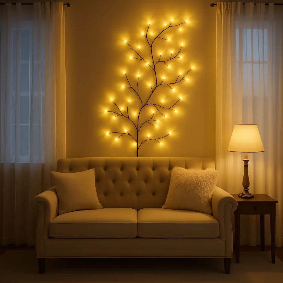 LED Wandverlichting met Wilgentakken in Warm Wit | Dimbare Natuurlijke Sfeerverlichting | Afstandsbediening