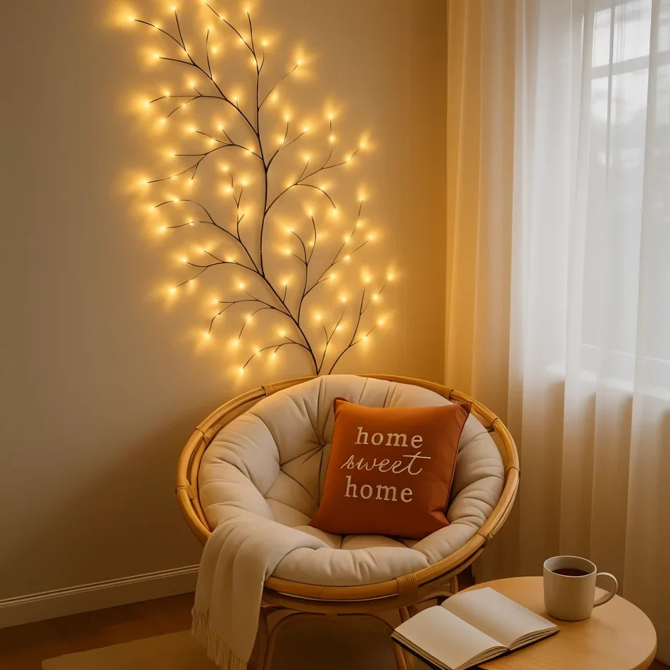 LED Wandverlichting met Wilgentakken in Warm Wit | Dimbare Natuurlijke Sfeerverlichting | Afstandsbediening