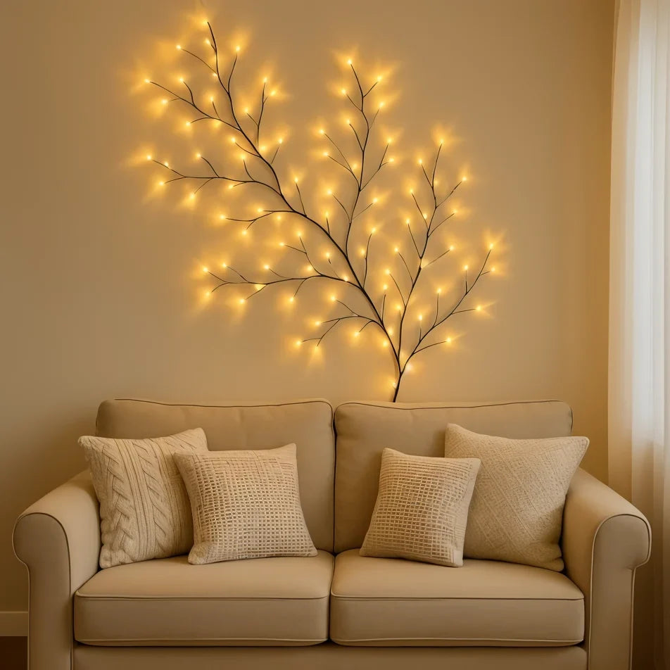 LED Wandverlichting met Wilgentakken in Warm Wit | Dimbare Natuurlijke Sfeerverlichting | Afstandsbediening
