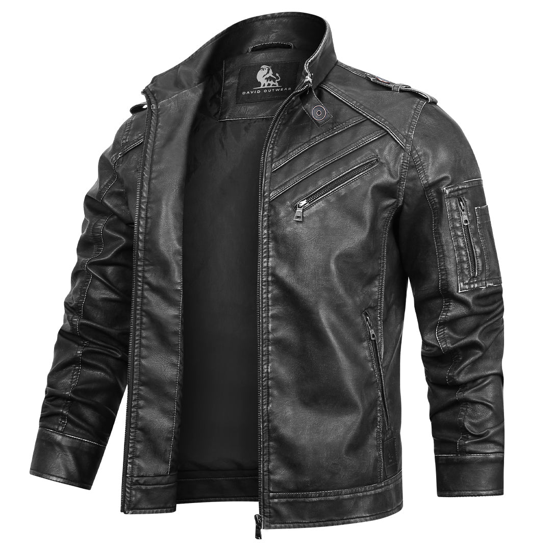 Leren Motorjas met Borduurwerk Zwart Kunstleer Waterafstotend Krasvast Biker Jas Heren Casual Streetwear
