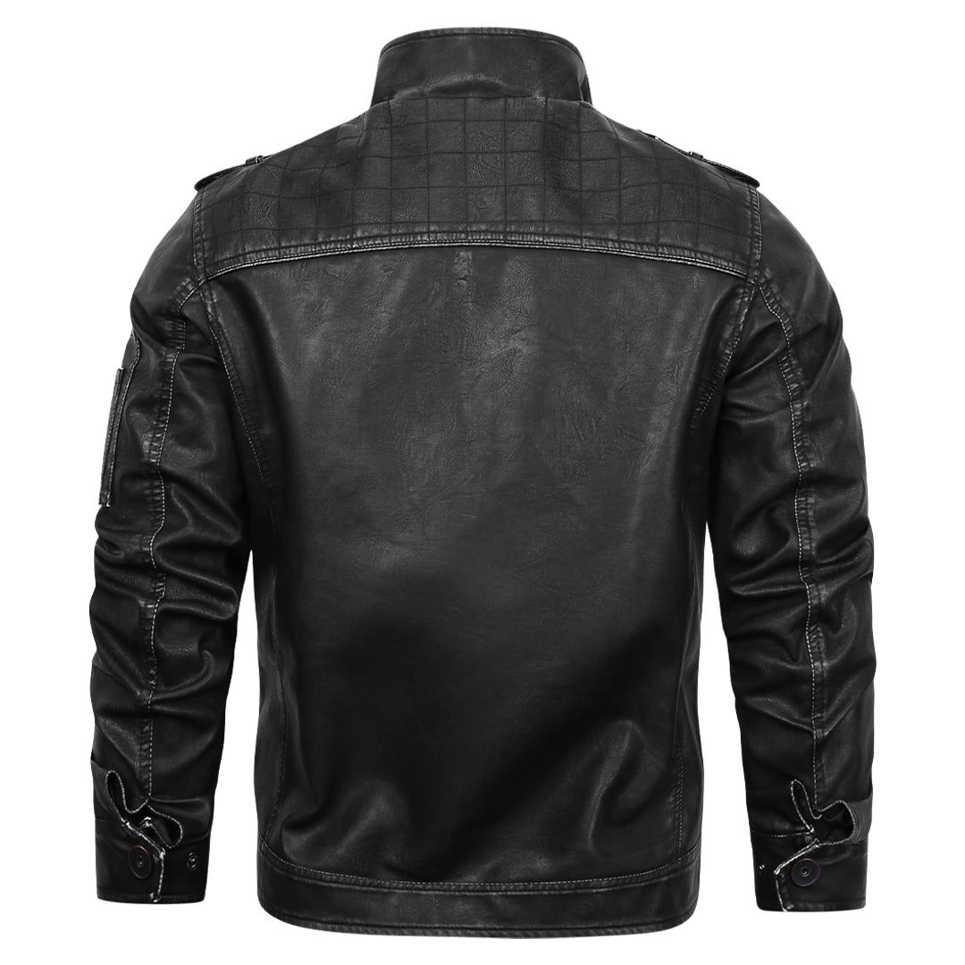 Leren Motorjas met Borduurwerk Zwart Kunstleer Waterafstotend Krasvast Biker Jas Heren Casual Streetwear