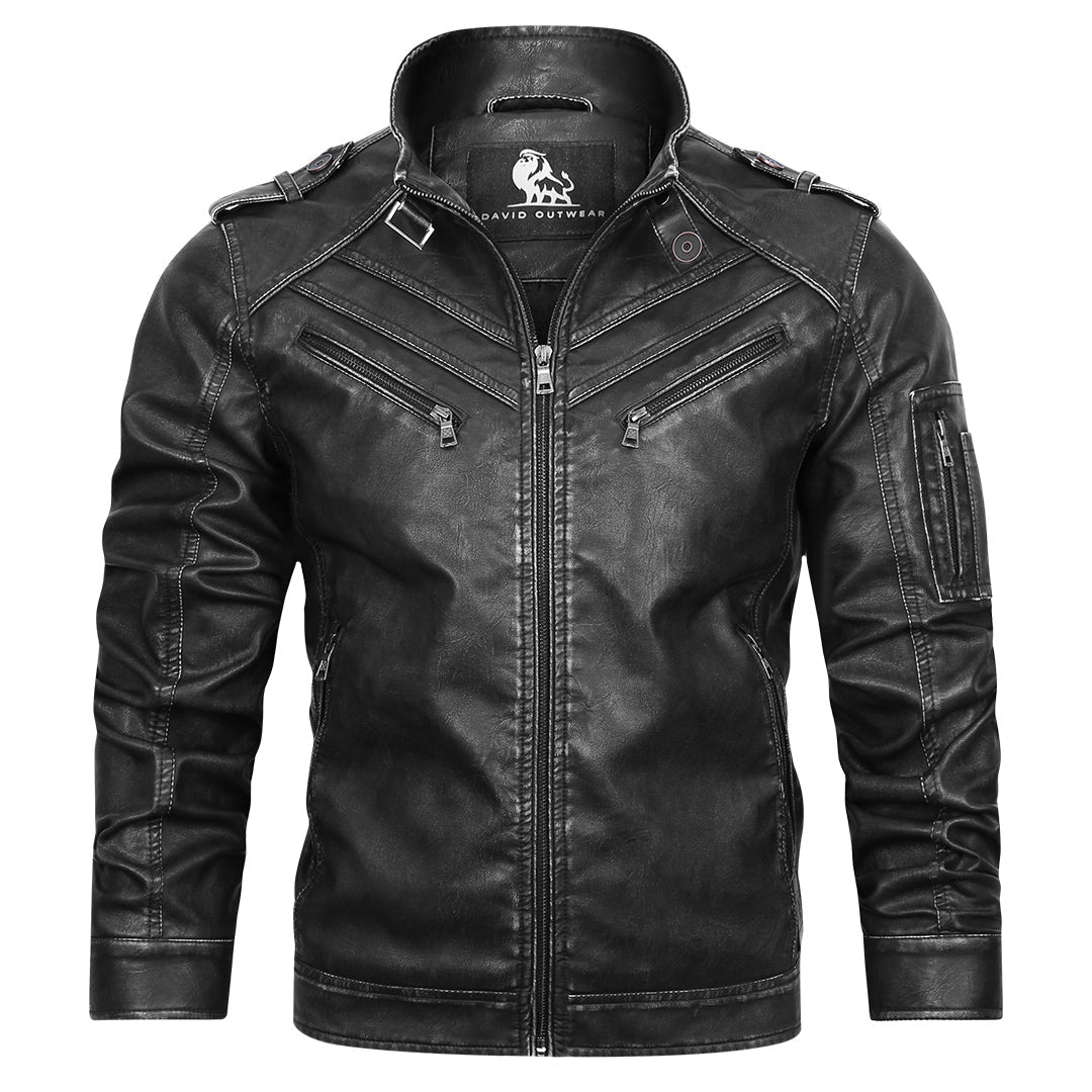 Leren Motorjas met Borduurwerk Zwart Kunstleer Waterafstotend Krasvast Biker Jas Heren Casual Streetwear