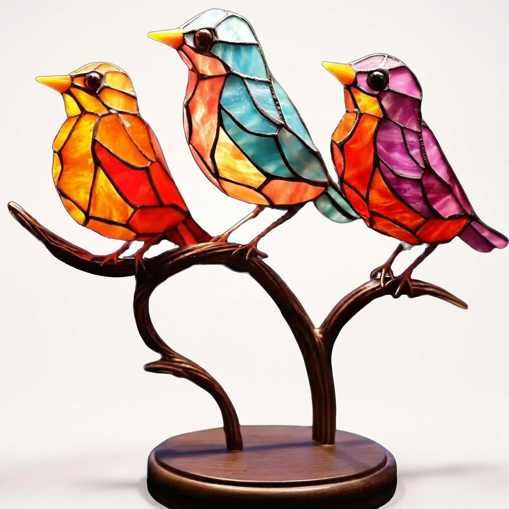 Glazen Vogelfiguren op Glazen Tak Decoratie - Set van 1, 2, 3 of 5 Vogels - Handgemaakte Sierlijke Tafeldecoratie met Gekleurde Glazen Vogeltjes - Interieurobject
