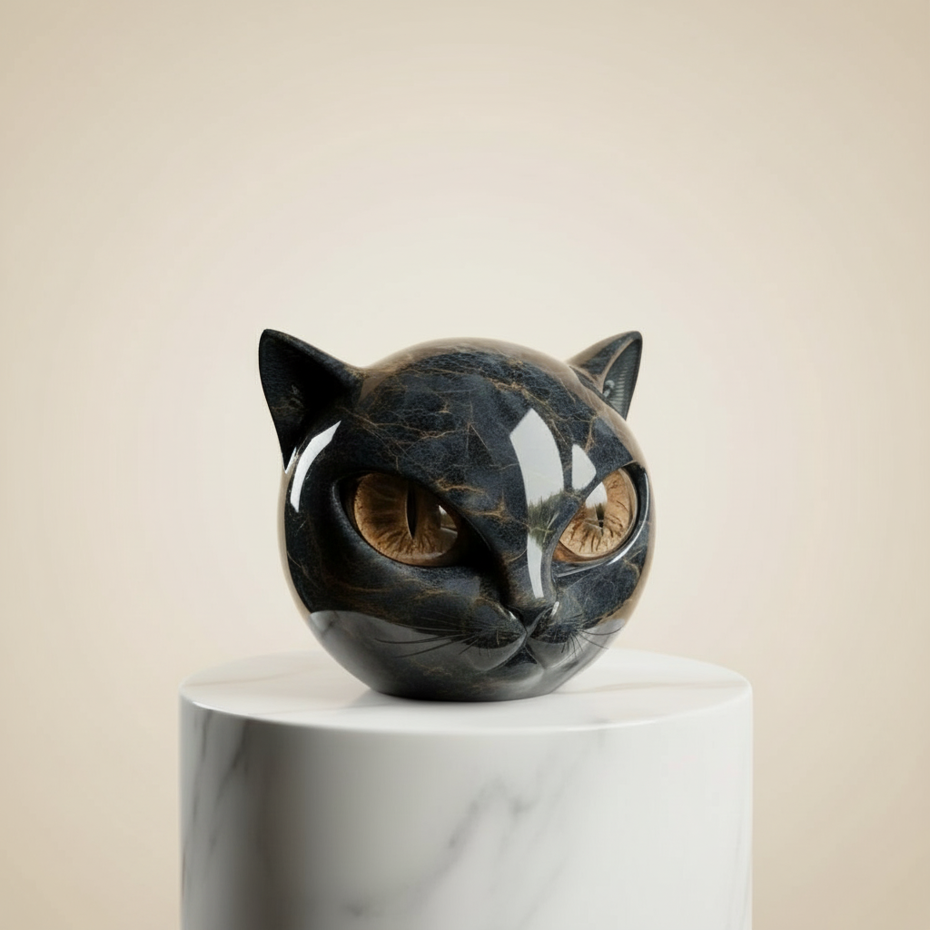 Decoratieve Kattenkop Sculptuur - Glanzende Afwerking met Hypnotiserende Ogen