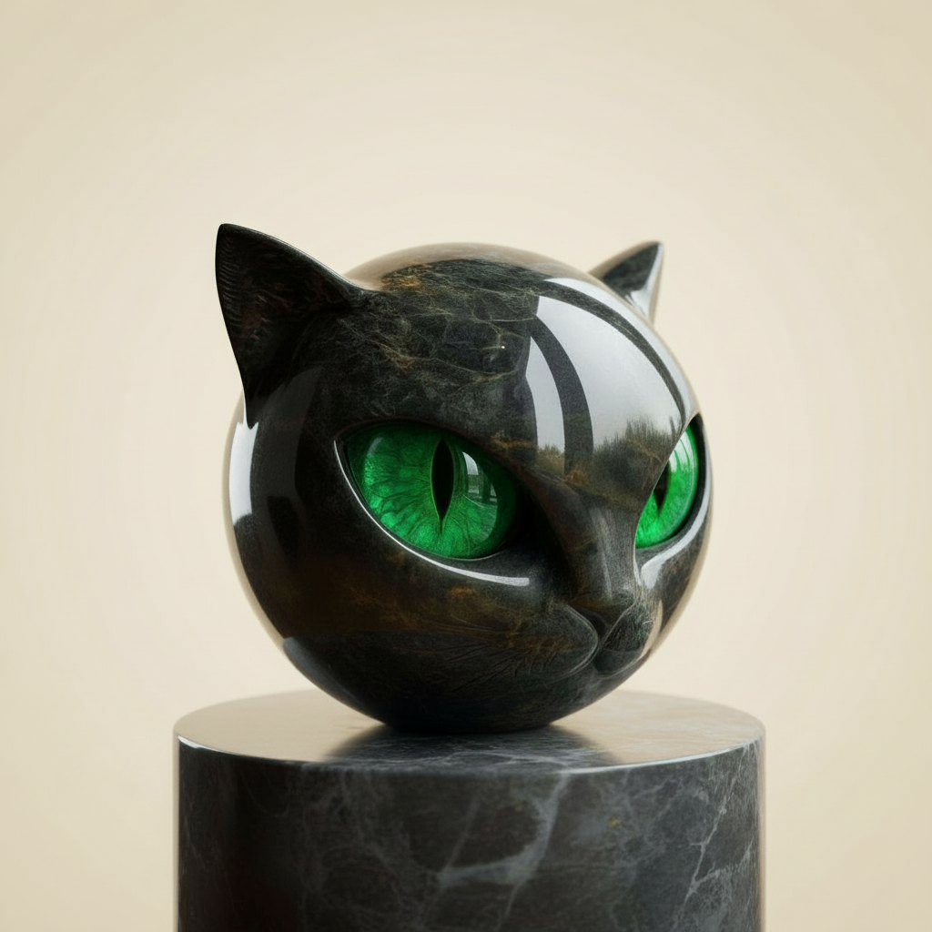 Decoratieve Kattenkop Sculptuur - Glanzende Afwerking met Hypnotiserende Ogen