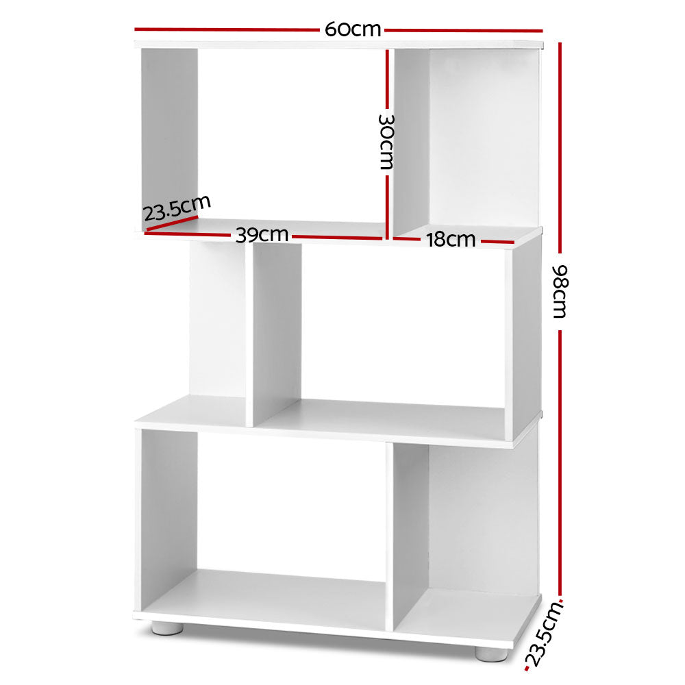 Design Boekenkast met Zigzag Planken 3-Laags - Moderne Display Kast 60 cm