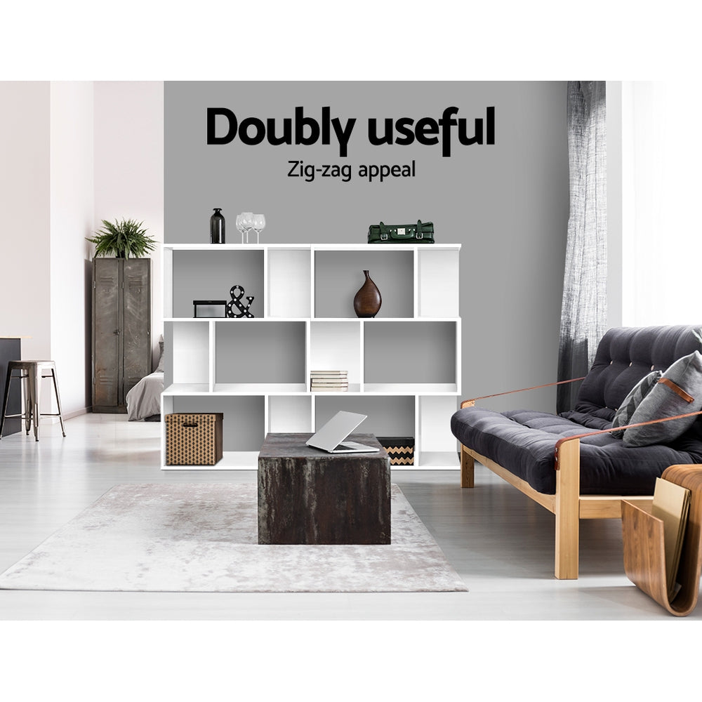 Design Boekenkast met Zigzag Planken 3-Laags - Moderne Display Kast 60 cm