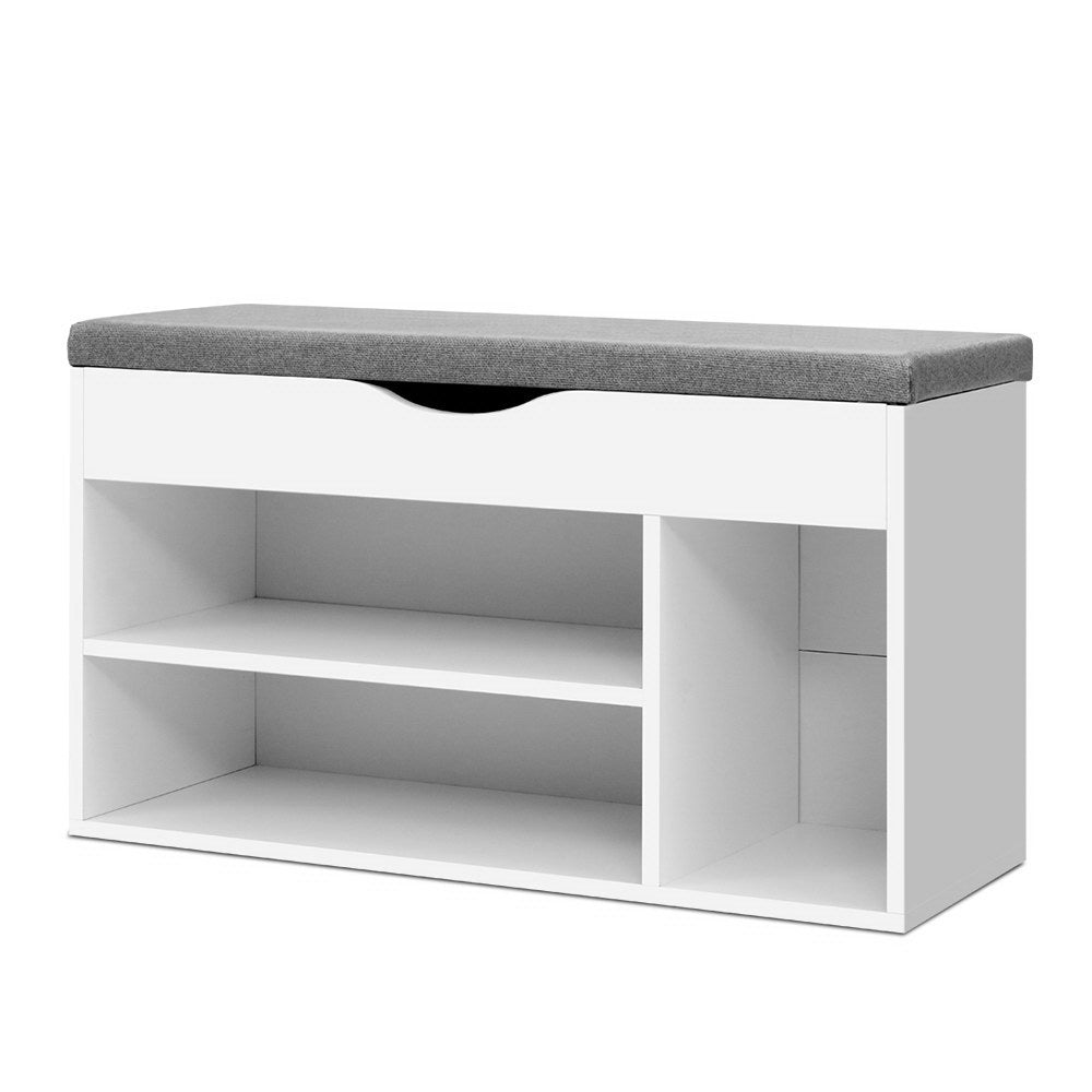Schoenenbank met Opbergruimte en Zitkussen - Witte Schoenenkast voor 9 Paar 80 cm