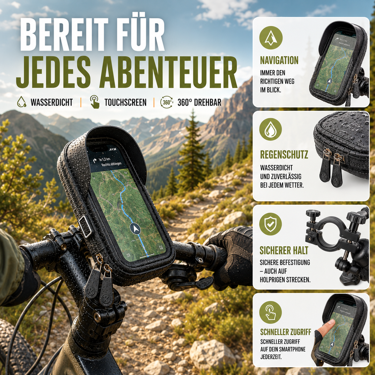 Waterdichte Telefoonhouder voor Fiets met Touchscreen - Tot 6.4 Inch