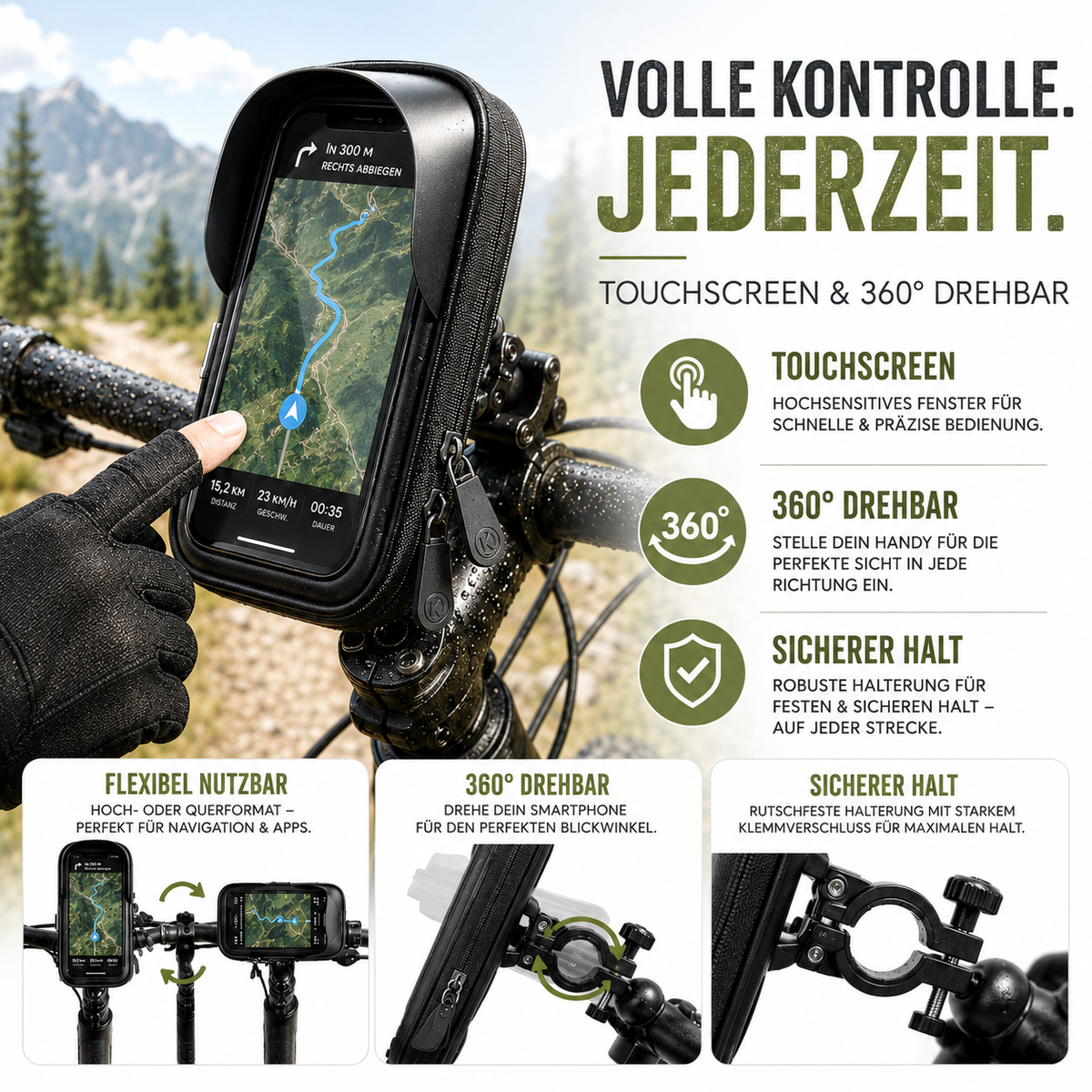 Waterdichte Telefoonhouder voor Fiets met Touchscreen - Tot 6.4 Inch