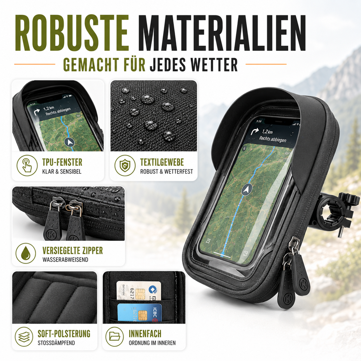 Waterdichte Telefoonhouder voor Fiets met Touchscreen - Tot 6.4 Inch