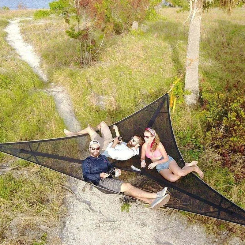 Driehoekige Hangende Hangmat Meerpersoons met Ankersysteem voor Camping Tuin Buiten Ontspanning Relax