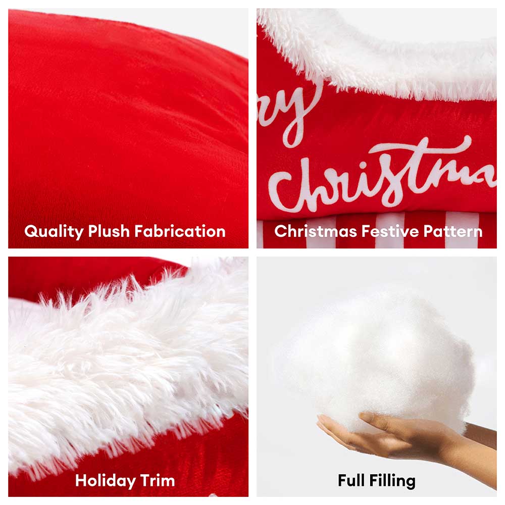Pluche Hondenmand Kerstslede Rood Bruin 3 Maten Premium Huisdierbed Feestelijk Decoratief Warm Gezellig