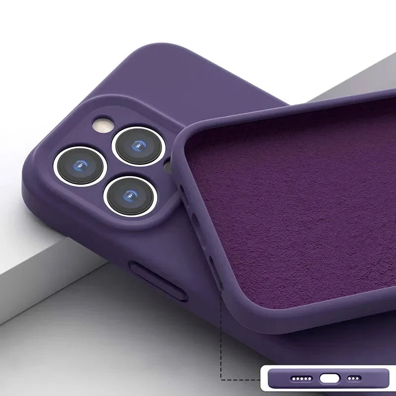 Zacht Siliconen iPhone Hoesje met Verhoogde Rand Camera Bescherming 14 15 16 17 Minimalistische Stijl