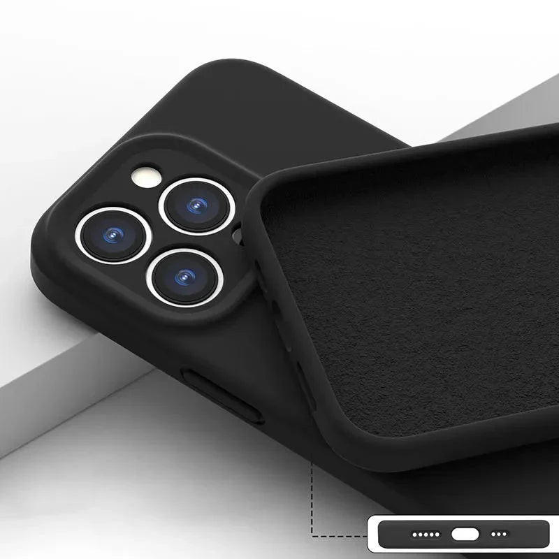 Zacht Siliconen iPhone Hoesje met Verhoogde Rand Camera Bescherming 14 15 16 17 Minimalistische Stijl