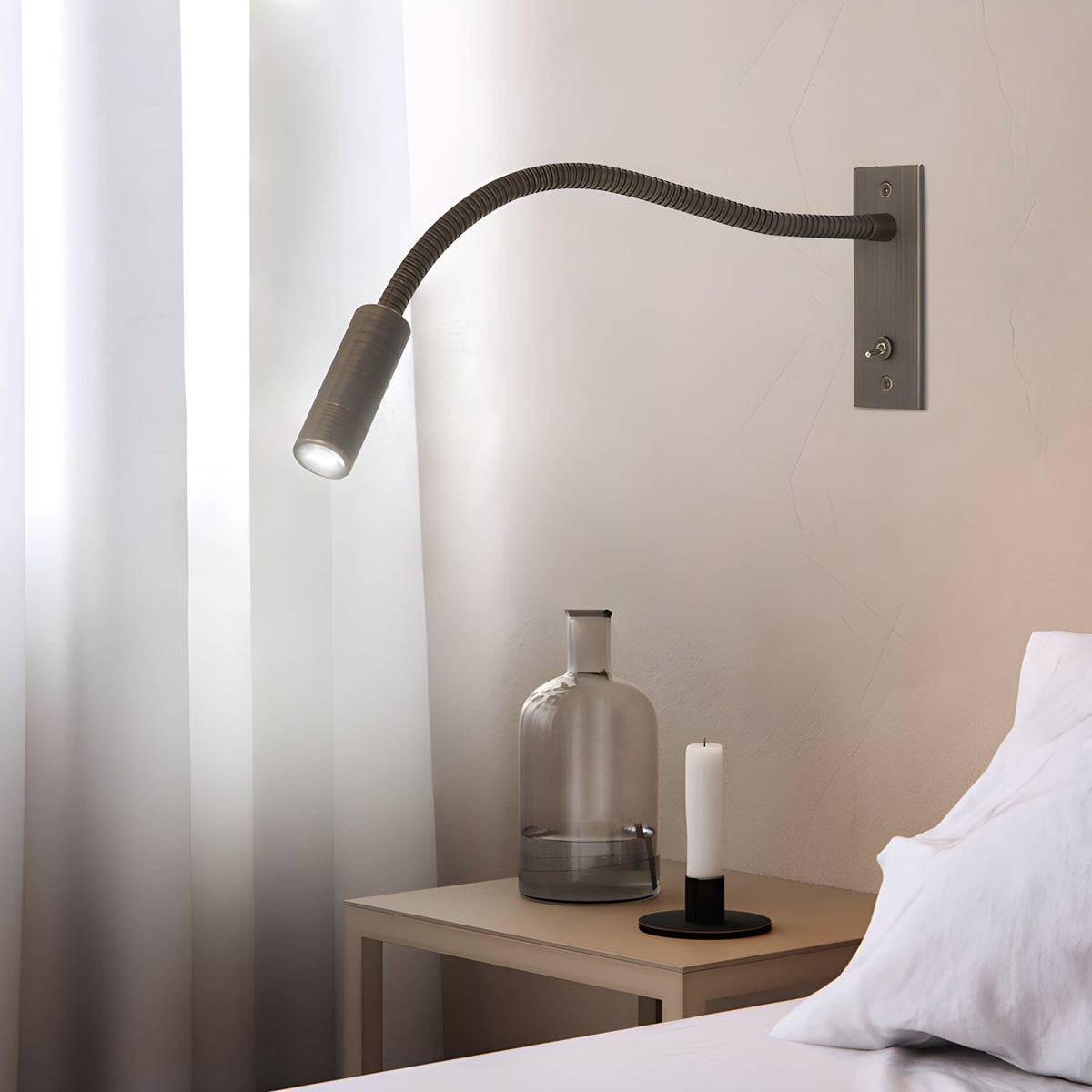 Elezor Flexibele Gooseneck Wandlamp LED Zwart Leeslamp Slaapkamer Bed Wandverlichting Richtbaar Modern Minimalistisch