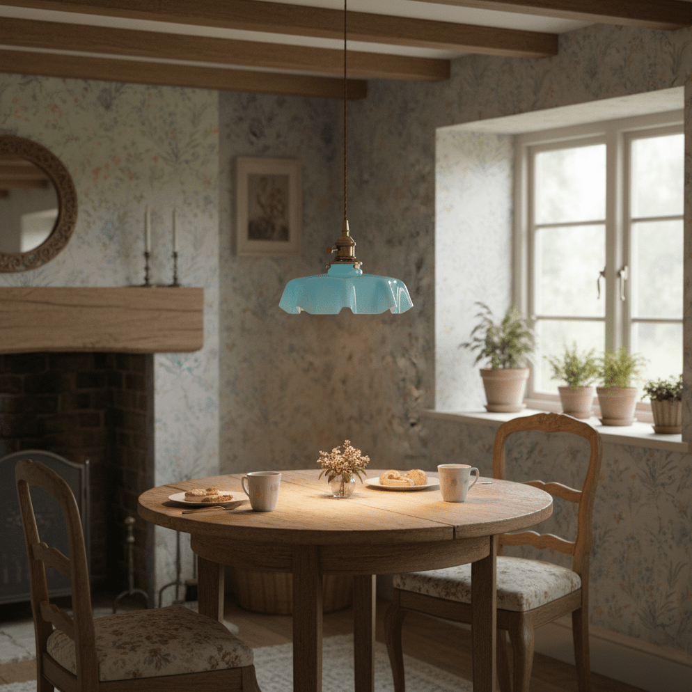 Geplooide Glazen Hanglamp met Messing Armatuur - Vintage Franse Stijl in Wit, Beige, Roze of Blauw - Verstelbare Kabel 150 cm
