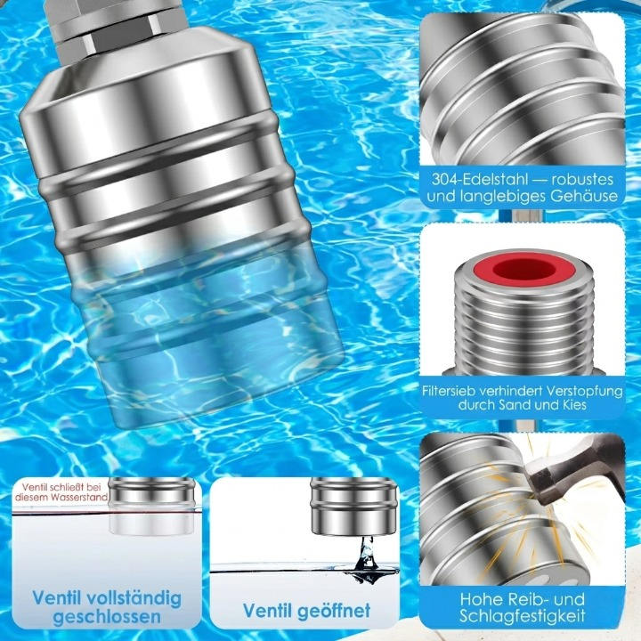 Automatisch Vlotterventiel met Edelstalen Zwemmer voor Watertanks - Drukgestuurd zonder Stroom