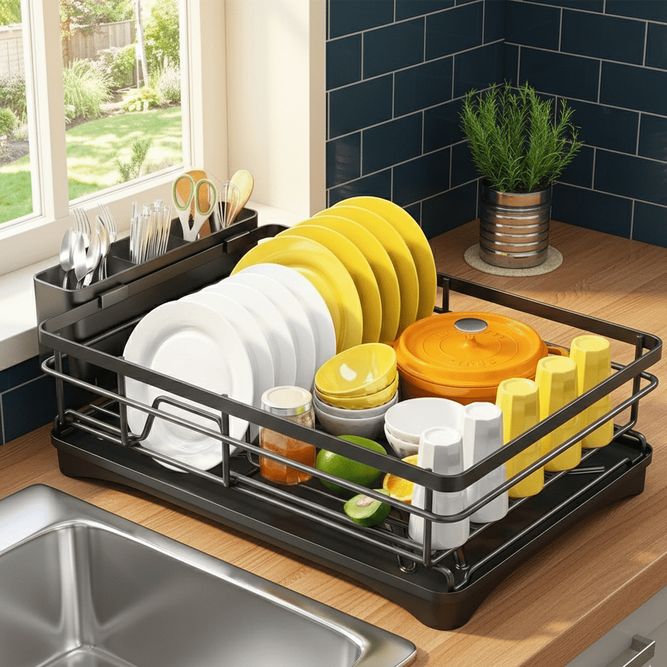 Afdruiprek met Lekbak voor Keuken Afwas Opbergen Droogrek Bestek Vaatwerk Servies Keukenaccessoires Afwasbak