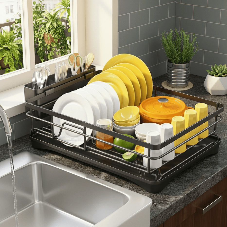 Afdruiprek met Lekbak voor Keuken Afwas Opbergen Droogrek Bestek Vaatwerk Servies Keukenaccessoires Afwasbak