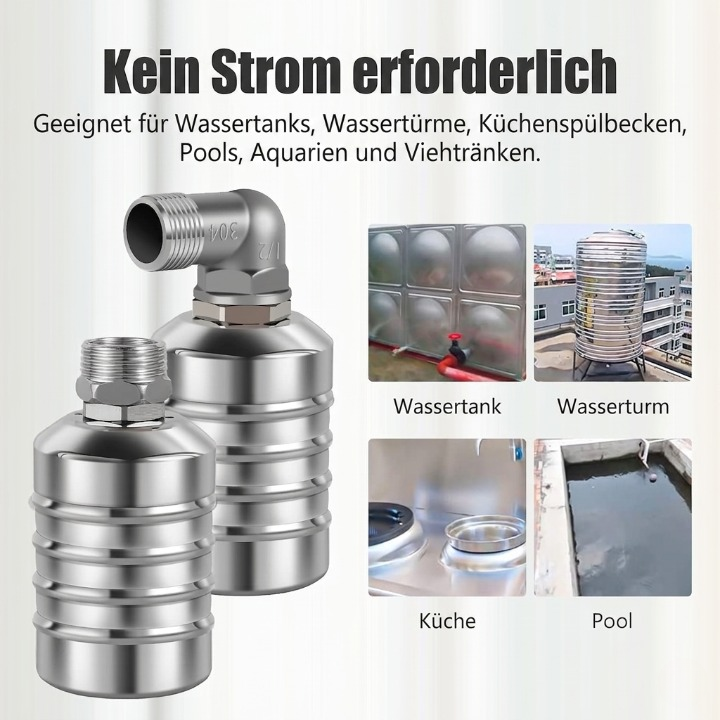 Automatisch Vlotterventiel met Edelstalen Zwemmer voor Watertanks - Drukgestuurd zonder Stroom
