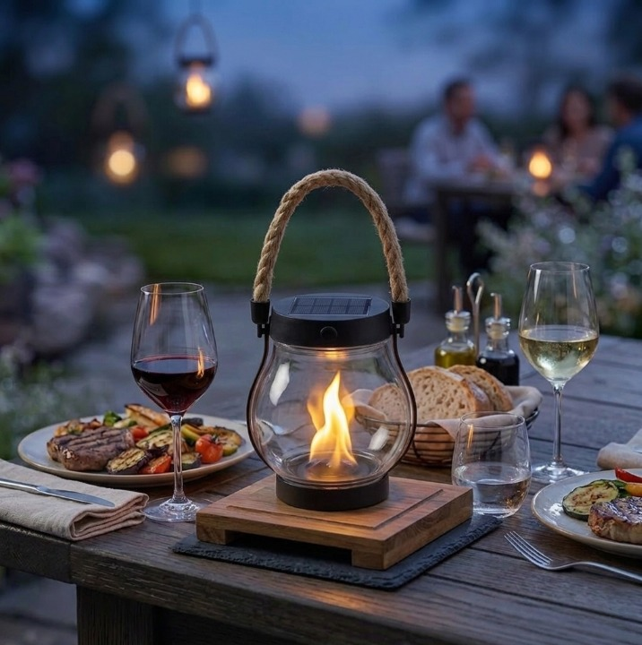 Solar Hanglantaarn Tuin Henneptouw Handvat 12 cm Diameter Zonnepaneel 0,88W Tot 12 Uur Brandtijd Weerbestendig