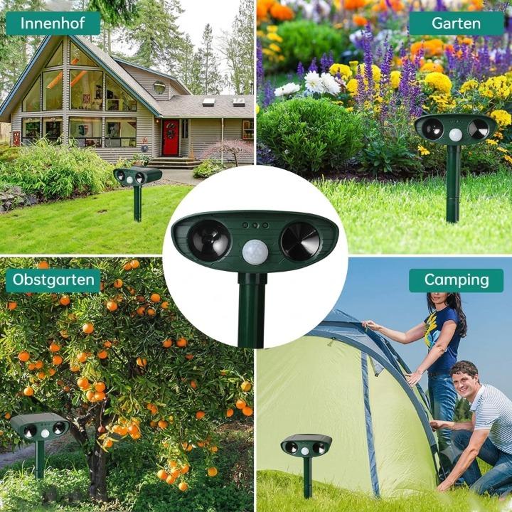 Dierenverschrikker op Zonne-Energie - PIR Bewegingssensor 110°, Bereik 9m, IP44 Weerbestendig voor Tuin en Erf