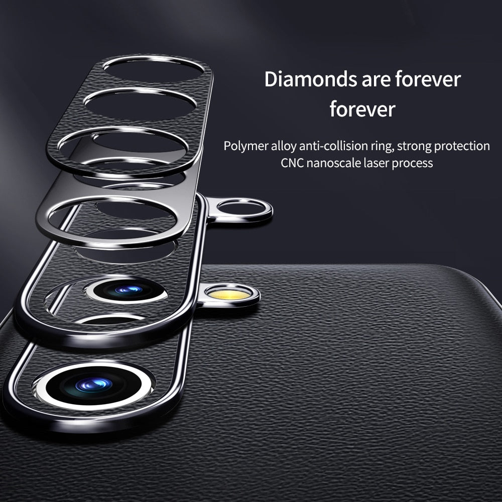 Smartphone Hoesje Echt Rundleer met Gemetalliseerde Zijkanten Samsung Galaxy S21-S25 Note 20 Draadloos Laden