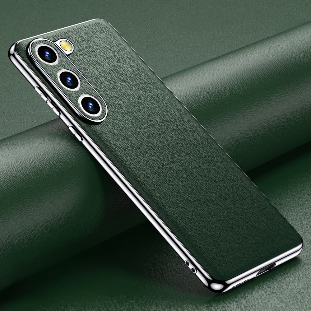Smartphone Hoesje Echt Rundleer met Gemetalliseerde Zijkanten Samsung Galaxy S21-S25 Note 20 Draadloos Laden