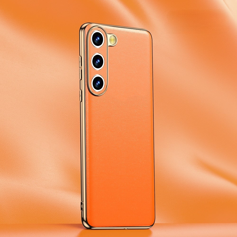 Smartphone Hoesje Echt Rundleer met Gemetalliseerde Zijkanten Samsung Galaxy S21-S25 Note 20 Draadloos Laden
