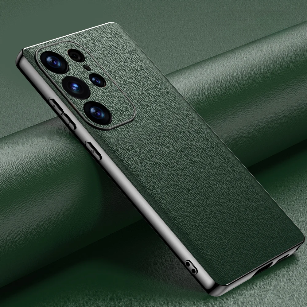 Smartphone Hoesje Echt Rundleer met Gemetalliseerde Zijkanten Samsung Galaxy S21-S25 Note 20 Draadloos Laden
