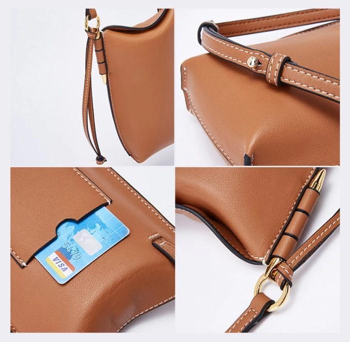Compacte Leren Telefoontas met Schouderband Crossbody Telefoontasje Dames Pasjeshouder Portemonnee Handsfree