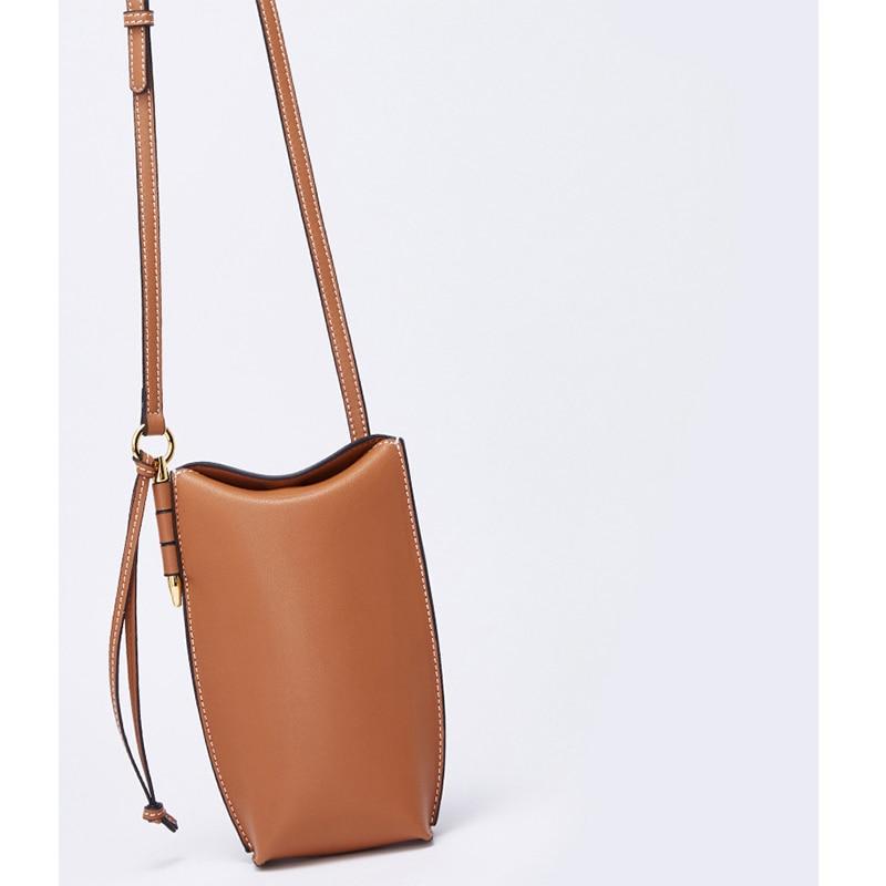 Compacte Leren Telefoontas met Schouderband Crossbody Telefoontasje Dames Pasjeshouder Portemonnee Handsfree