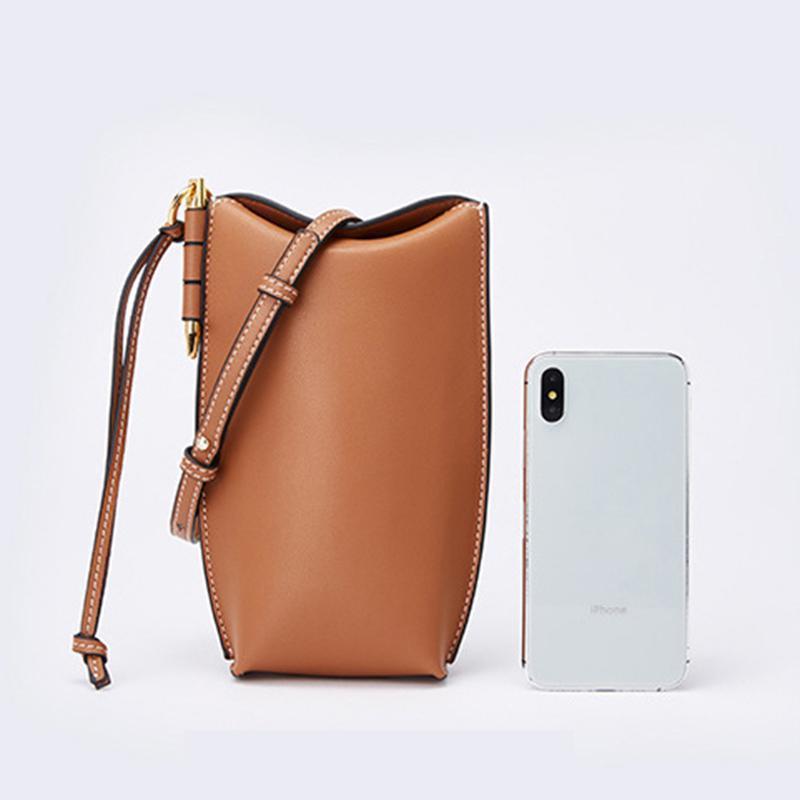 Compacte Leren Telefoontas met Schouderband Crossbody Telefoontasje Dames Pasjeshouder Portemonnee Handsfree