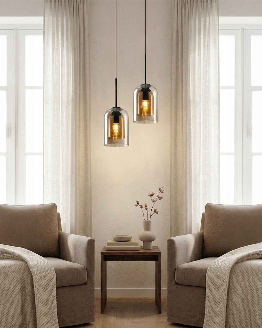 Glazen Hanglamp Ginza met Gebogen Vorm en Zachte Sfeerverlichting Warm Wit - E27 Fitting Inclusief Dimbare Compatibiliteit