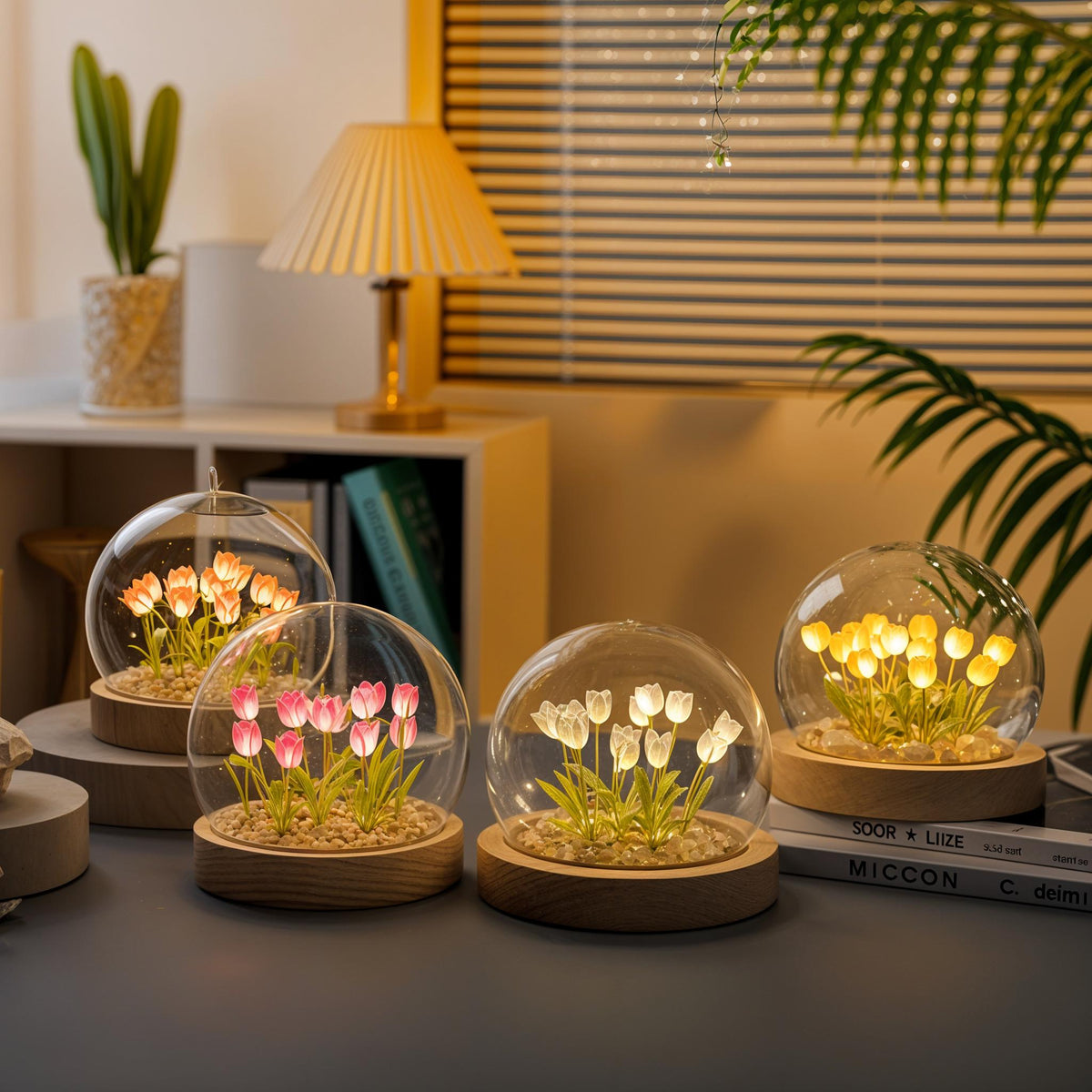 LED Tulpenlamp met Glazen Stolp en Warm Licht voor Sfeervolle Woonkamer Decoratie 10cm