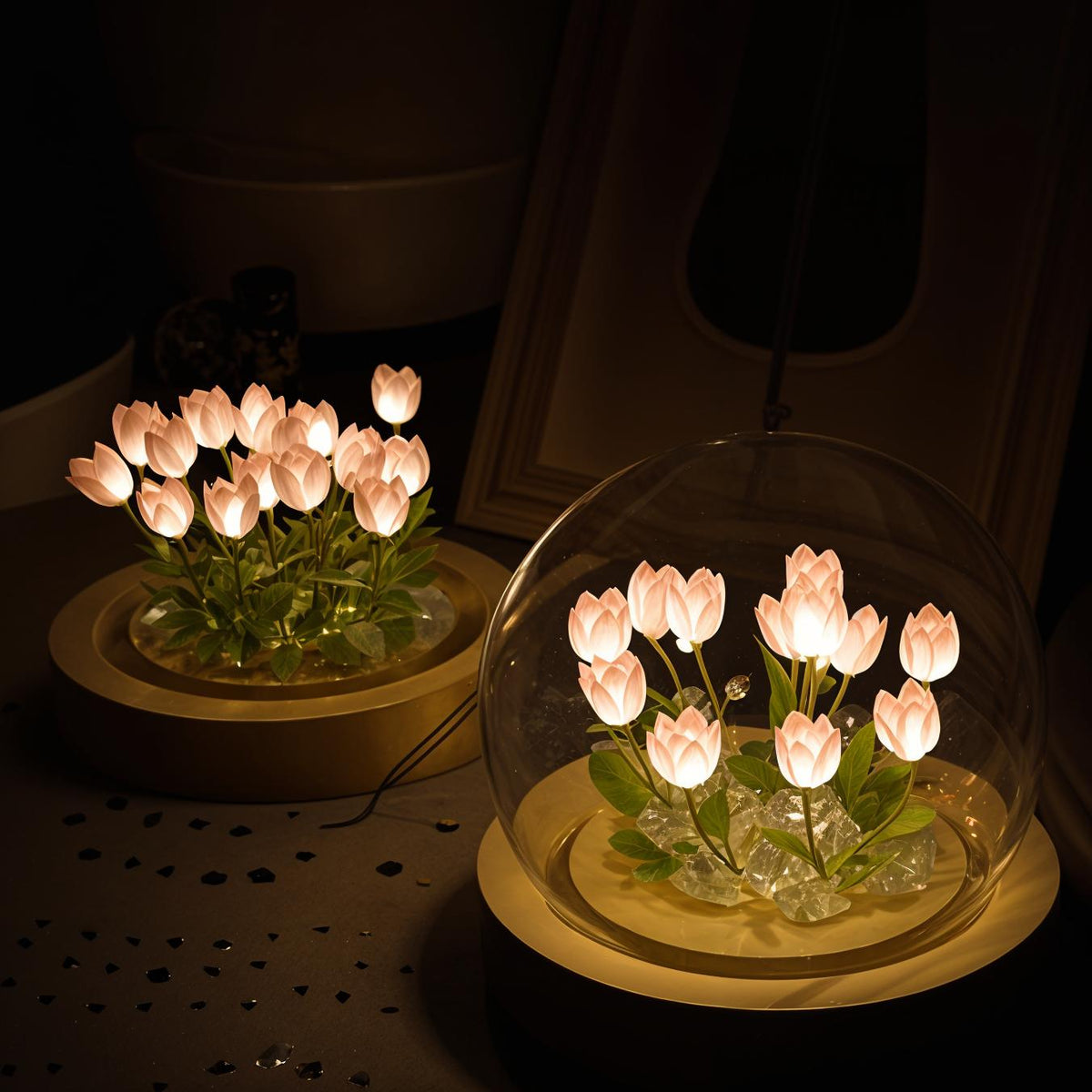 LED Tulpenlamp met Glazen Stolp en Warm Licht voor Sfeervolle Woonkamer Decoratie 10cm